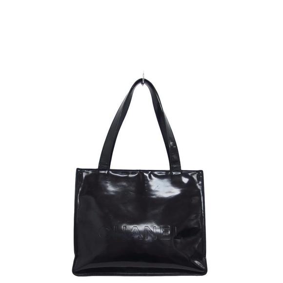 Chanel Black Leather Bag Enamel Patent Cocomark Tote - Picture 1 of 13